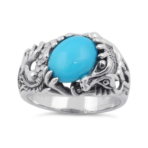 Sterling Silver Turquoise Dragon Ring New - Picture 2 of 4